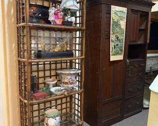 Vintage rattan style bamboo etagere shelf