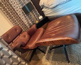Eames style leather lounge chair & ottoman