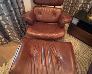 Eames style leather lounge chair & ottoman