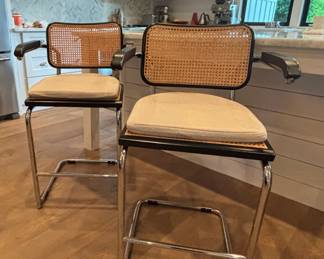 Set of 2 Cesca-Style Cane Back Bar/Counter Stools