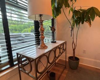 Marble-Top Console Table with Gold Ring Base