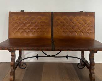 Antique Leather Spanish Colonial / Baroque Style Bench
