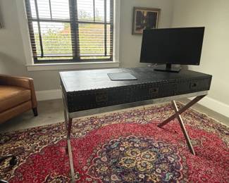 Restoration Hardware Mayfair Steamer Trunk Desk in black leather