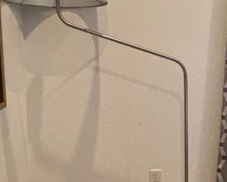 Curved Floor Lamp, Brushed Nickel with Silver Drum Shade