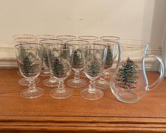 D29 - $50. Vintage Spode Water Pitcher and 12ct goblets set. 