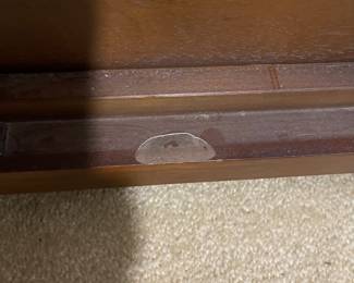 D25 - $400. Stanley bedroom set. Queen size bed, side table, tall, dresser, short dresser with two wall hanging mirrors. Bedside table measures 25” wide x 16” deep x 21.75” tall. Top is worn. Veneer chipped on the bottom.  Tall dresser measures 36” wide x 18.5” deep x 54” tall. Four drawers and three cubbies. Wear on doors from use.  Queen size headboard 49” tall. Mattress was used with a cover on it. Frame is on wheels. Frame is attached to the headboard. Long dresser measures 74” wide x 18.5” deep x 29.5 inches tall. Nine drawers. Some wear and veneer chipped off. Solid construction. Two mirrors measure 19“ wide x 45“ tall. 