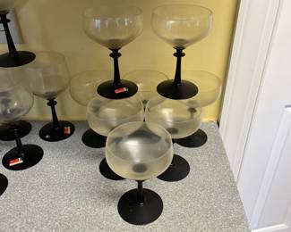 D20 - $75. Fostoria Eloquence Onyx glasses. (2-6”, 6-6.5”, 14-7.25”, 8-5.5”)