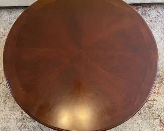 D7 - $125. Haverty’s coffee table. Very solid and sturdy. Measures 40” diameter x 19” tall. Matching end tables also available. 