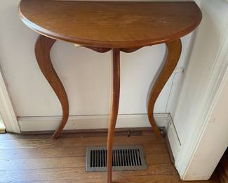 D3 - $60. Half Moon Hall Table and Mirror. Table measures 24”w 12” d 27” t. Mirror measures 16” w 35” t