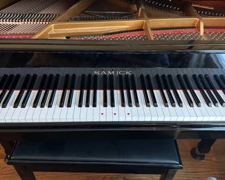D5 - $3000. Samick black lacquered piano with bench. Last 2 keys stick a bit. 