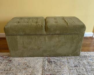 D6 - $30. Sage green storage bench. Measures 38” wide x 17” deep x 17” tall. 