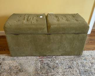 D6 - $30. Sage green storage bench. Measures 38” wide x 17” deep x 17” tall. 