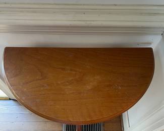 D3 - $60. Half Moon Hall Table and Mirror. Table measures 24”w 12” d 27” t. Mirror measures 16” w 35” t