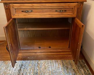 D1 - $150. Giuseppe Arcase English Oak buffet. Measures 38” wide x 17” Deep x  30.5” tall. 