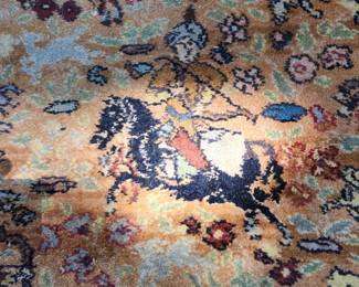 Horse themed wool area rug, measures 104"x 148"