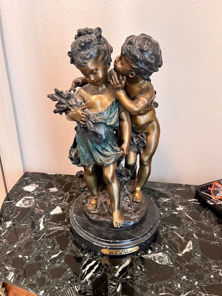 Auguste Moreau Bronze Sculpture "Secret" Boy and Girl 