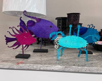 Claudine Buell acrylics on metal sea life.