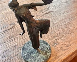 Art Deco bronze sculpture of a tambourine dancer, often identified as a Gypsy dancer