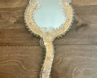 Mid-Century Modern Venetian Wall Mirror with Murano Glass Rosettes, 1950s