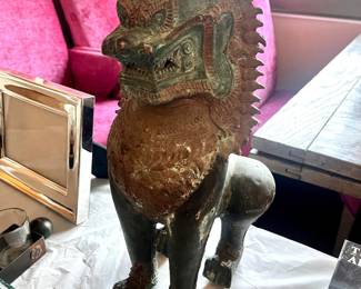 Thai Khmer Bronze Singha Guardian Lion Sculpture