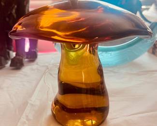 Vintage Viking Amber Glass Mushroom