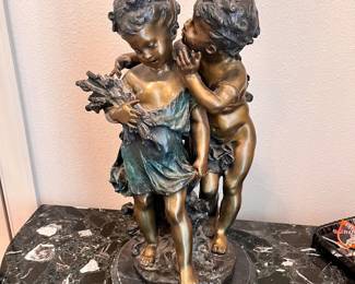 Auguste Moreau Bronze Sculpture "Secret" Boy and Girl 
