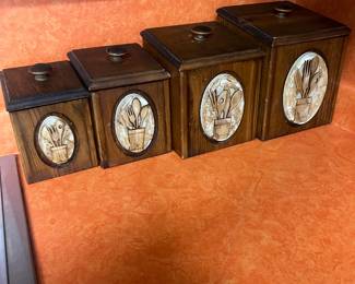 Vintage Wood Canister Set