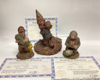 3) TOM CLARK GNOMES BLACKIE COLLECTOR SOCIETY ITEM, CHEER AND SIGNED MOLE GNOME ALL HAVE CERTIFICATE OF AUTHENTICITY