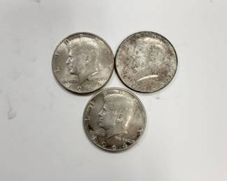 3) 1964 SILVER Kennedy half dollar coins 90 percent silver