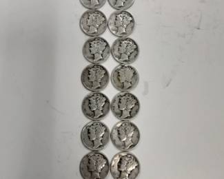  14) Mercury dimes 90 percent silver coins