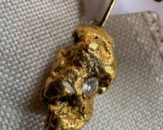18K Gold Melted Gold Nugget with Diamond Pendant