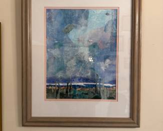 Framed Original Mixed Media Abstract Signed Ellen Weinacht -99 (18-1/2"W x 22-1/2"H)