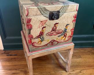 Vintage Asian Motif Top Open Storage Box / File Cabinet (16-1/2"W x 16-1/2"D x 28-1/2"H)