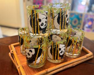 Vintage Nan Lee for Neiman Marcus Panda Rocks Glasses (8 total)