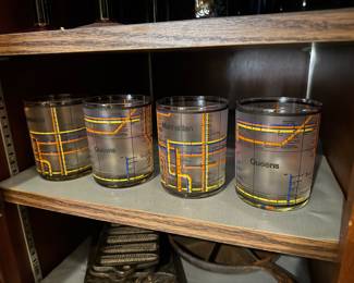 Bill Blass NYC Subway Map Rocks Glasses (4 Total)