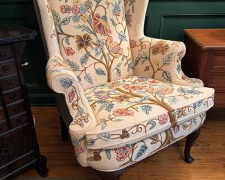 Fairdale Furniture "The Lord Fairfax" Queen Anne Style Wingback Floral Motif Armchair (31"W x 35"D x 43" Back Height / 2 Available)