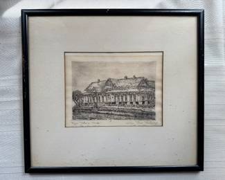 Framed Original Print "Riggs Memorial Museum" Signed Willie Reed Rowe (14-1/2"W x 13"H)