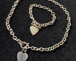 Sterling Silver Matching Heart Pendant Bracelet & Necklace