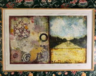Framed Original Mixed Media Abstract on Paper Unsigned (45"W x 31"H)
