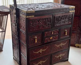 Large Antique Chinese 10 Drawer Wood Wedding Chest