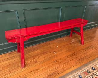 Vintage Chinese Red Lacquered Bench (18"W x 61"L x 20-1/2"H)