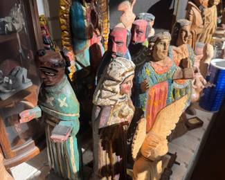 Huge Collection of Santos Hand-Carved, Painted Wood Sculpture Religious Figurines