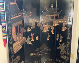 Vintage Chinese 4 Panel Coromandel Room Divider / Screen (64"W x 72"H)