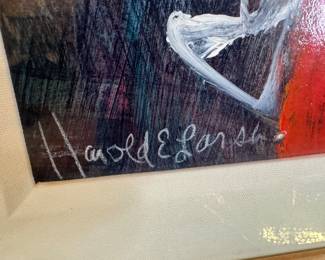 Framed Original Mixed Media on Canvas "Show-Time" Signed Harold E. Larsen (21"W x 21"H)