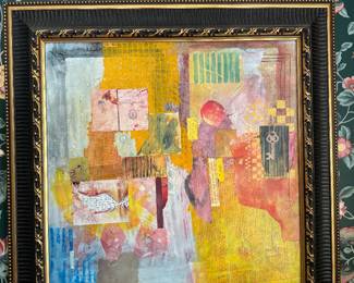 Framed Original Mixed Media on Canvas Abstract Collage by Susan Silliman (32"W x 32"H)