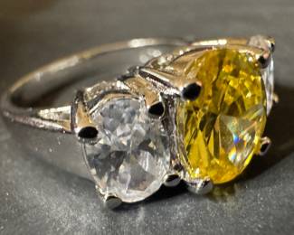 Sterling Silver Yellow Citrine & Cubic Zirconia Ring