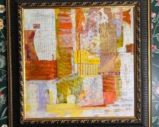 Framed Original Mixed Media on Canvas Abstract Collage by Susan Silliman (32"W x 32"H)