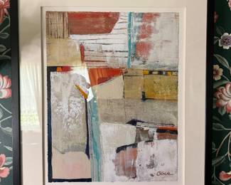 Framed Original Mixed Media on Canvas Abstract Signed Connie Slack (21"W x 25"H)