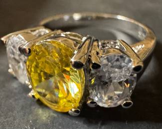 Sterling Silver Yellow Citrine & Cubic Zirconia Ring