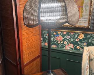 Vintage Metal Base with Rattan / Wicker Shade Boho Lamp